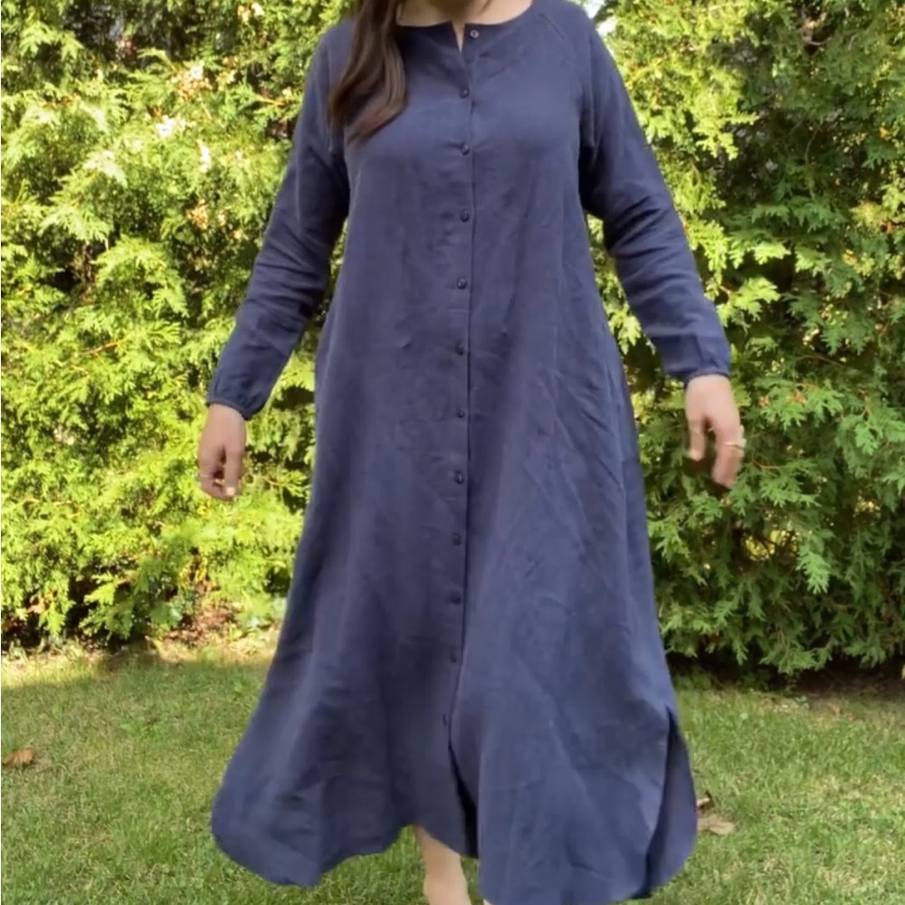 Navy Blue Button-Down Maxi Dress